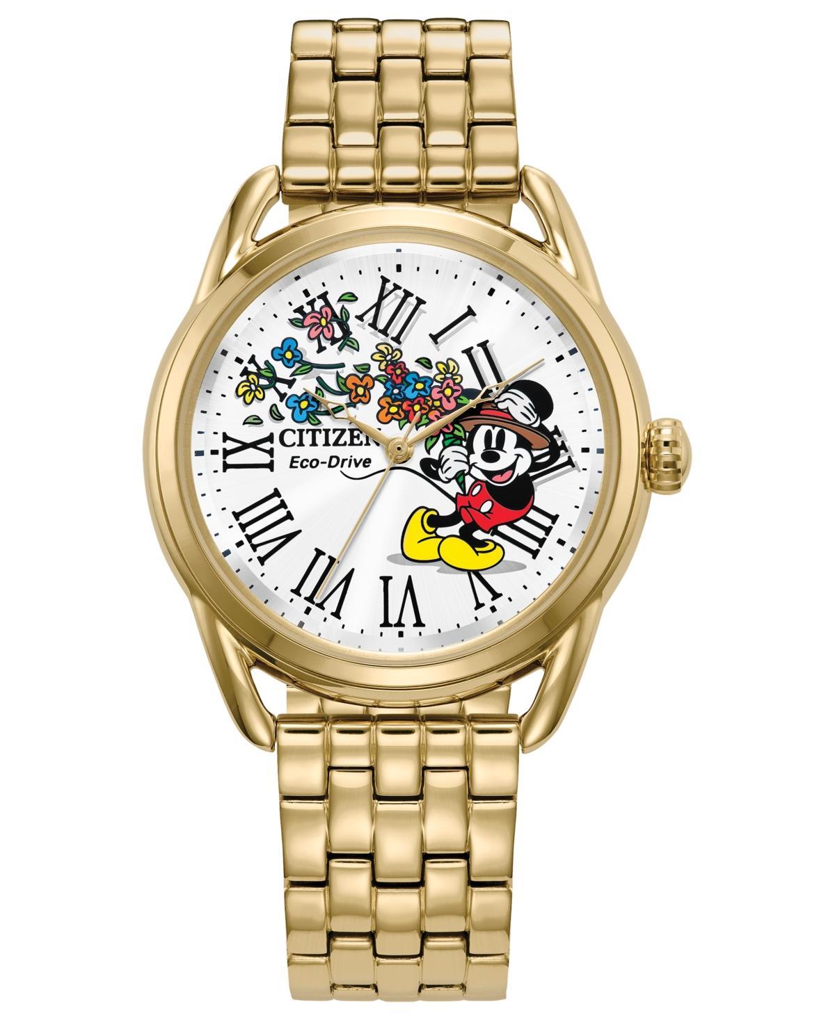 Citizen Eco-Drive Womens Mickey Mouse Gold-Tone Stainless Steel Bracelet Watch 36mm Product Image