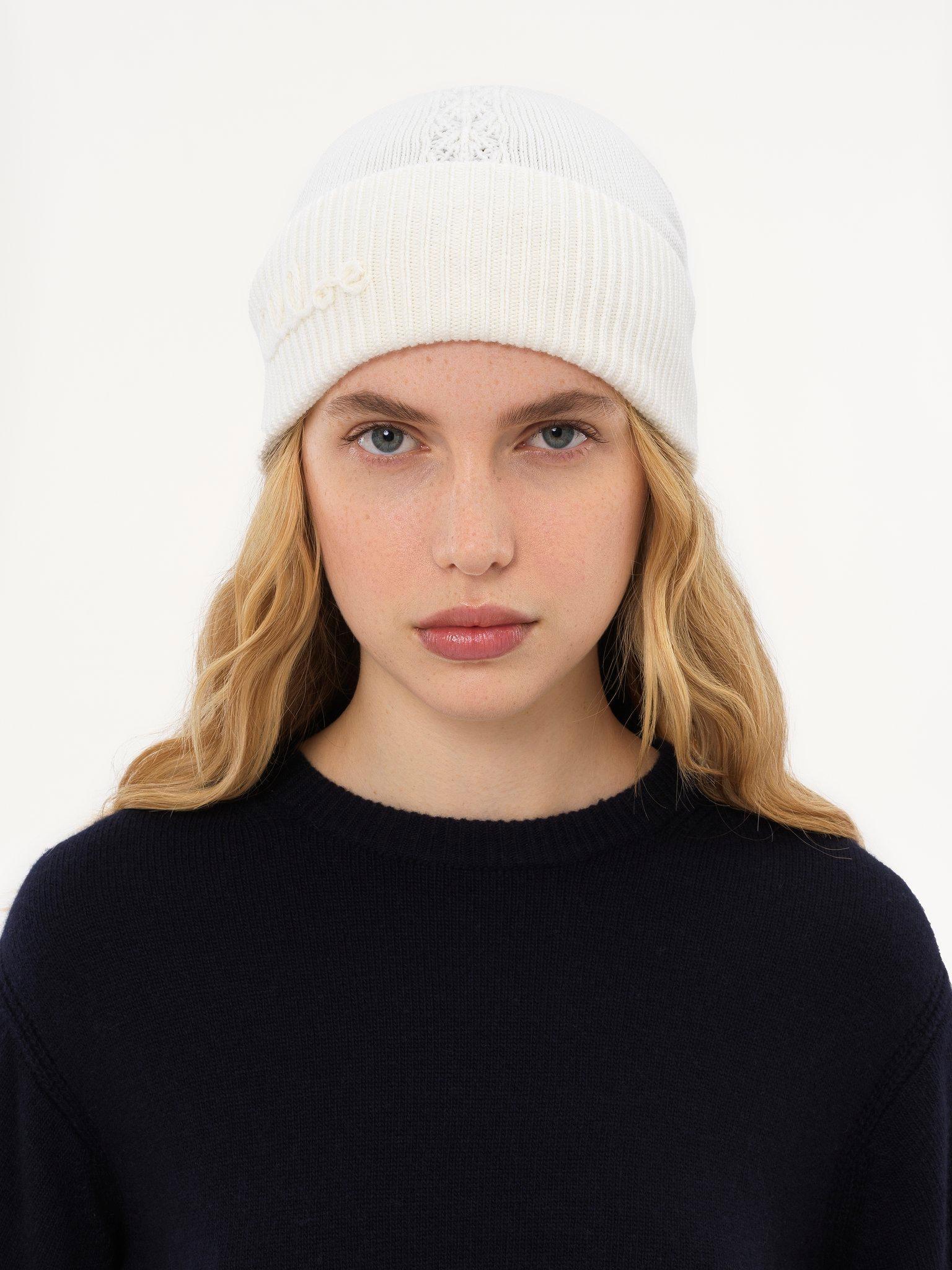 The Chloé Lace Knit beanie in wool & lace jacquard Product Image