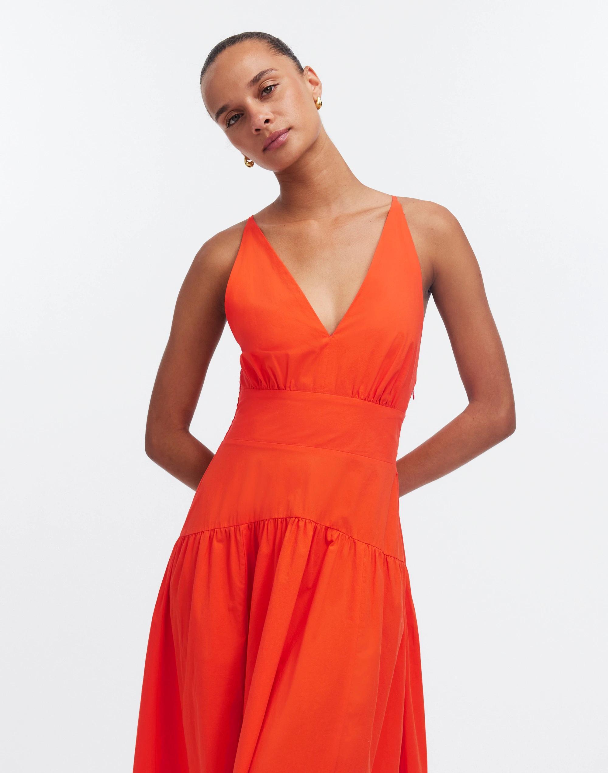 Smocked Halter Midi Dress in Poplin Product Image