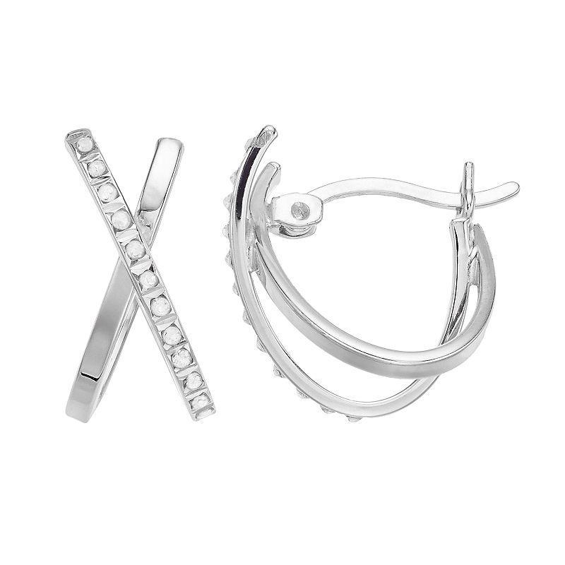 Diamond Mystique Sterling Silver Diamond Accent X Hoop Earrings, Womens Product Image