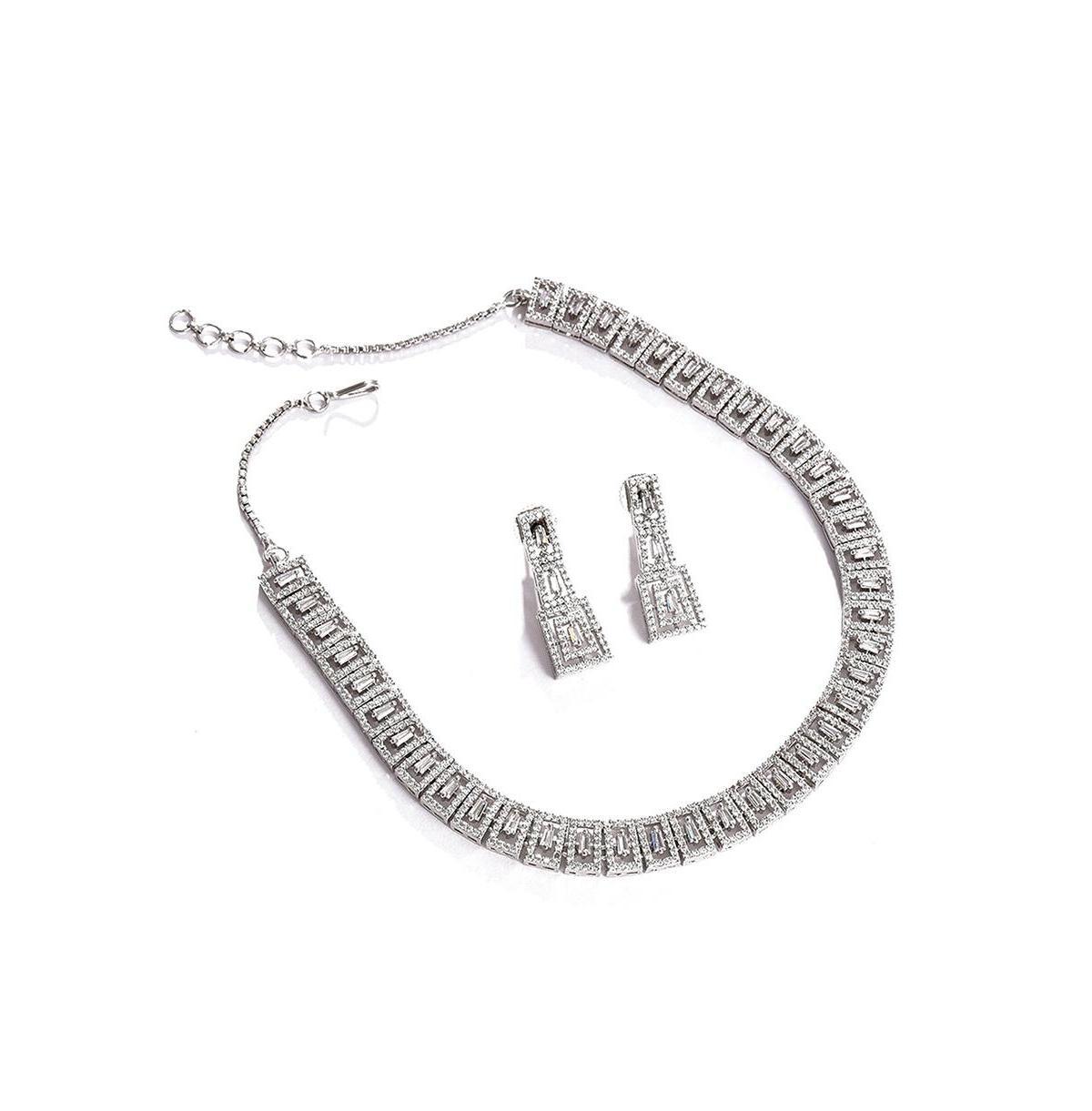 Sohi Womens Silver Crystal Bling Necklace And Earrings (Set Of 2) Product Image