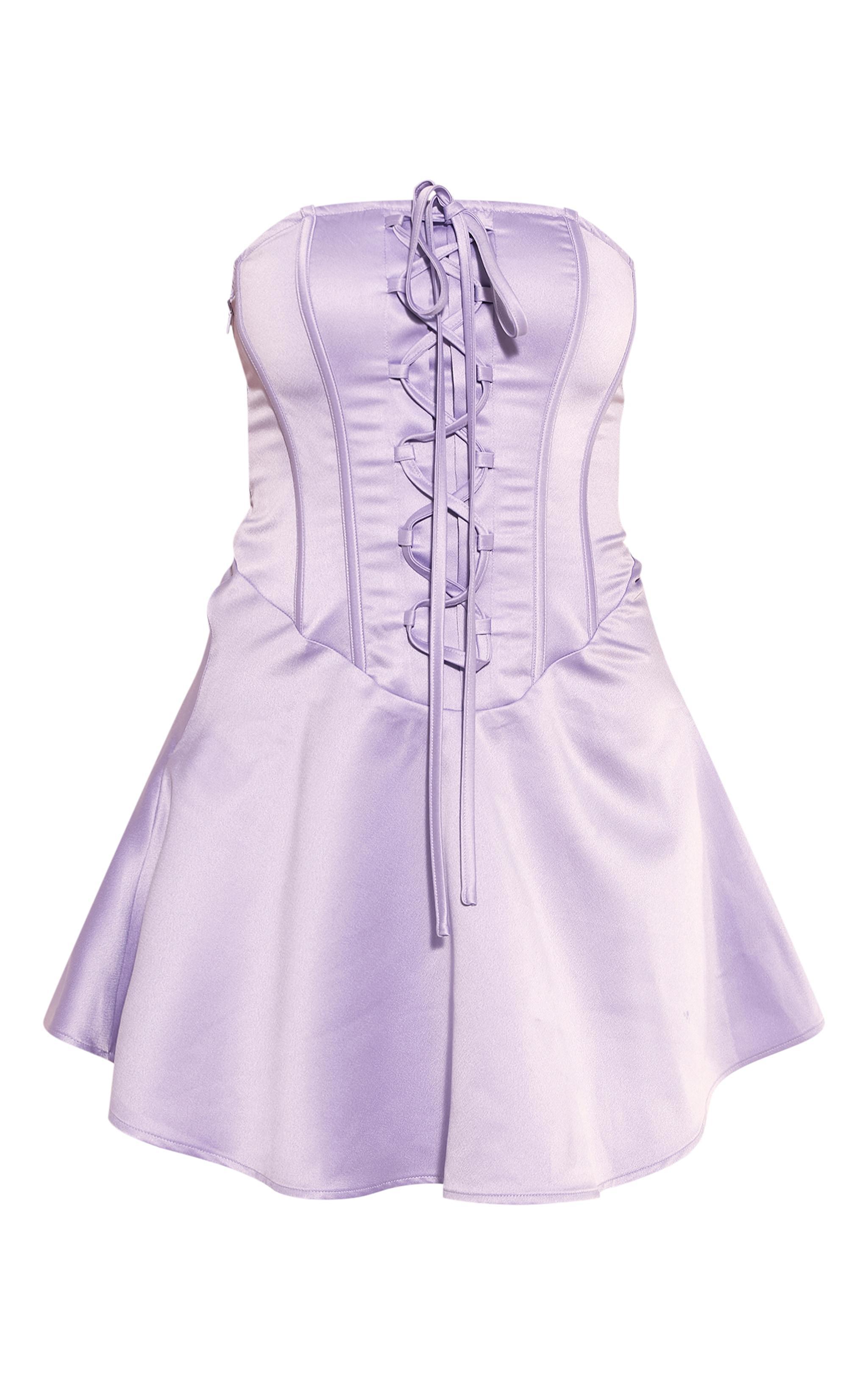 Lilac Satin Corset Bandeau Shift Dress Product Image