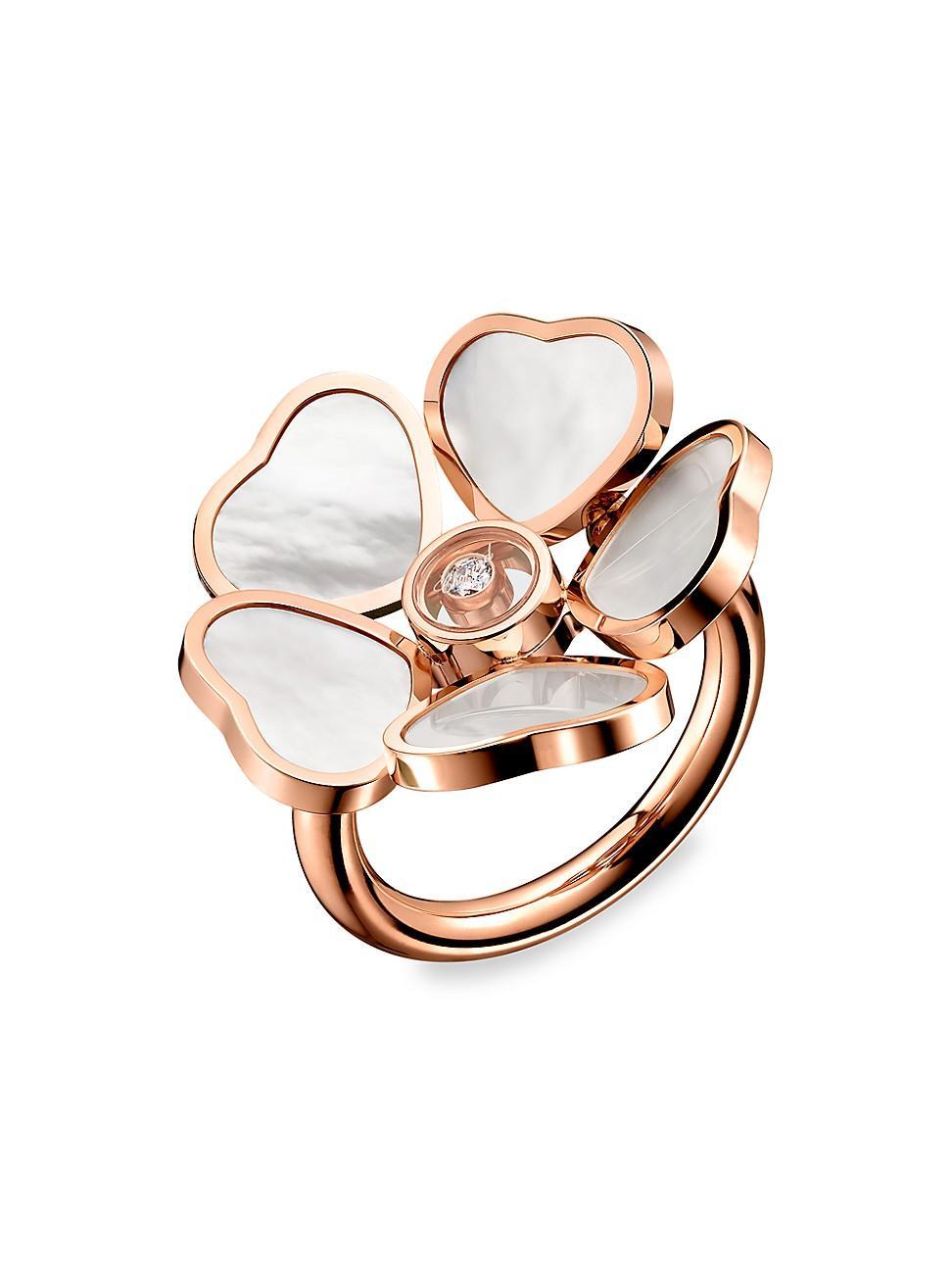 Womens Happy Diamonds 18K Rose Gold, Mother-Of-Pearl, & Diamond Flower Ring - Rose Gold - Size 6.5 Product Image