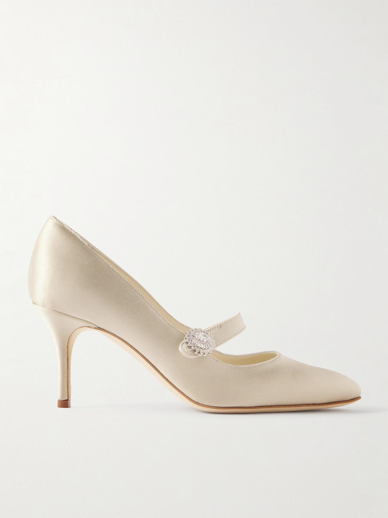 Satin Crystal Mary Jane Pumps In Cream Product Image