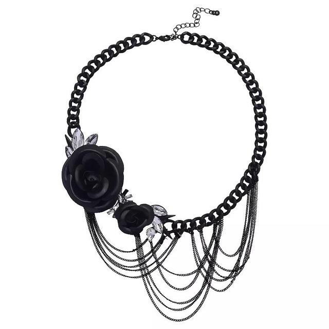 Emberly Black Plated Rose & Chain Statement Necklace, Womens Product Image