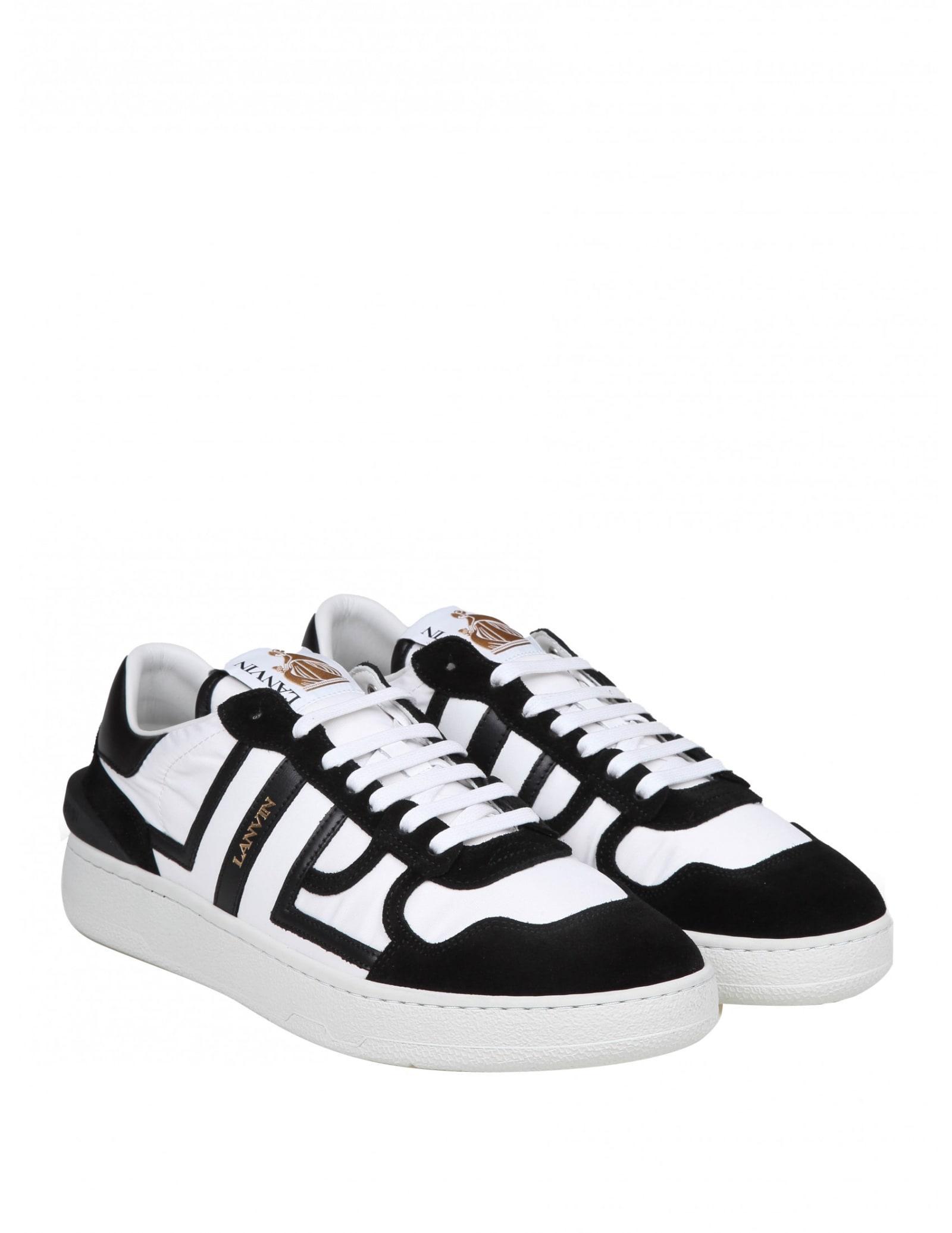 LANVIN Clay Low Top Sneakers In White/black Leather And Nylon Product Image