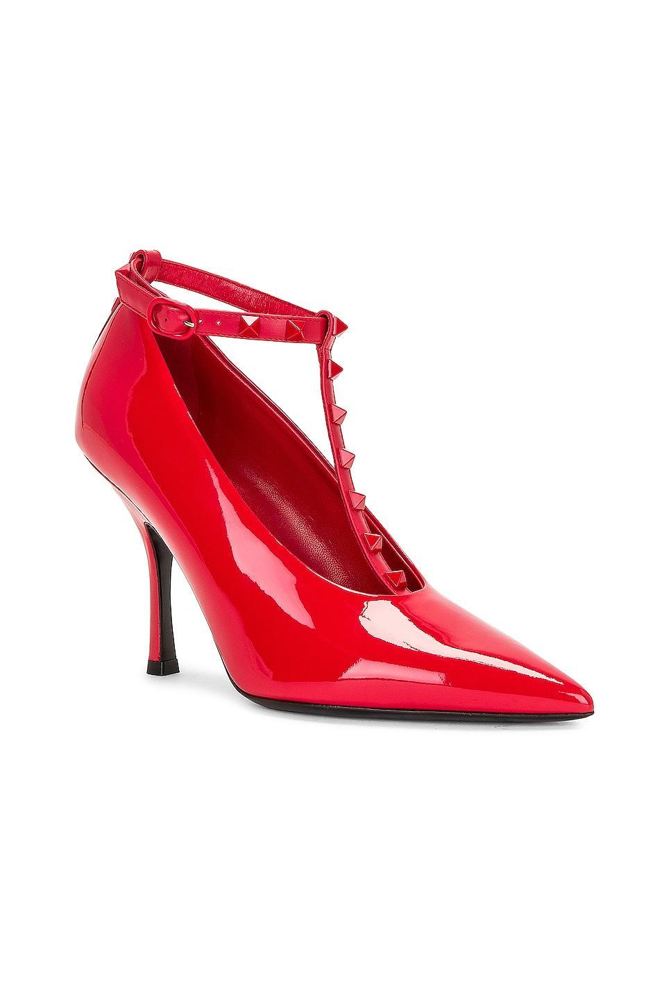 Valentino Garavani Rockstud Ankle Strap Pump in Red Product Image