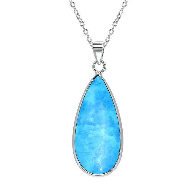 Aleure Precioso Sterling Silver Pear Shaped Gemstone Drop Pendant Necklace, Womens Light Blue Product Image