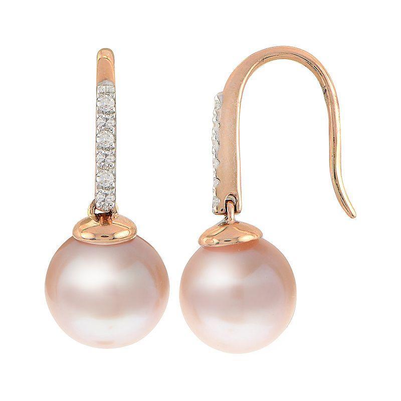 PearLustre by Imperial 14k Rose Gold Freshwater Cultured Pearl & Diamond Accent Earrings, Womens, 14k Pink Product Image