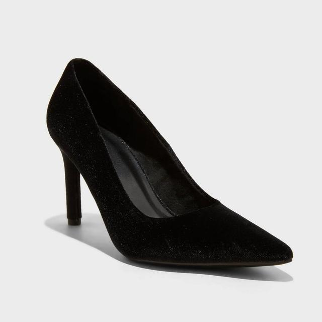 Womens Tara Velvet Pointed Toe Pumps with Memory Foam Insole - A New Day Jet 10 Product Image