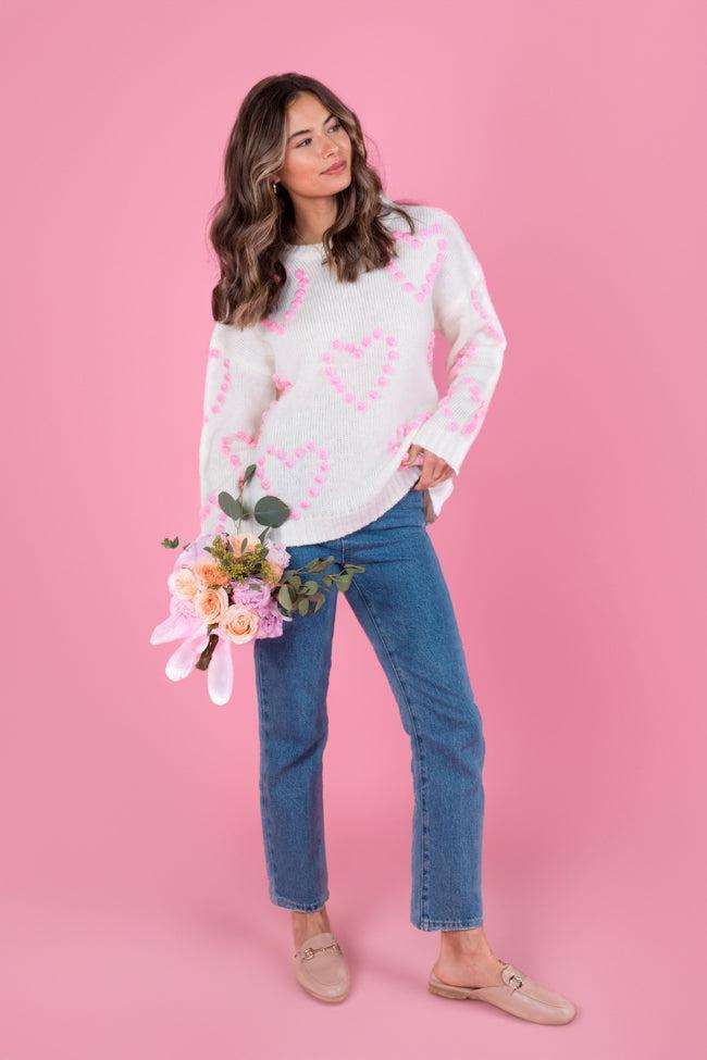 Adore You Ivory and Pink Oversized Heart Pom Sweater - Coming Soon Product Image