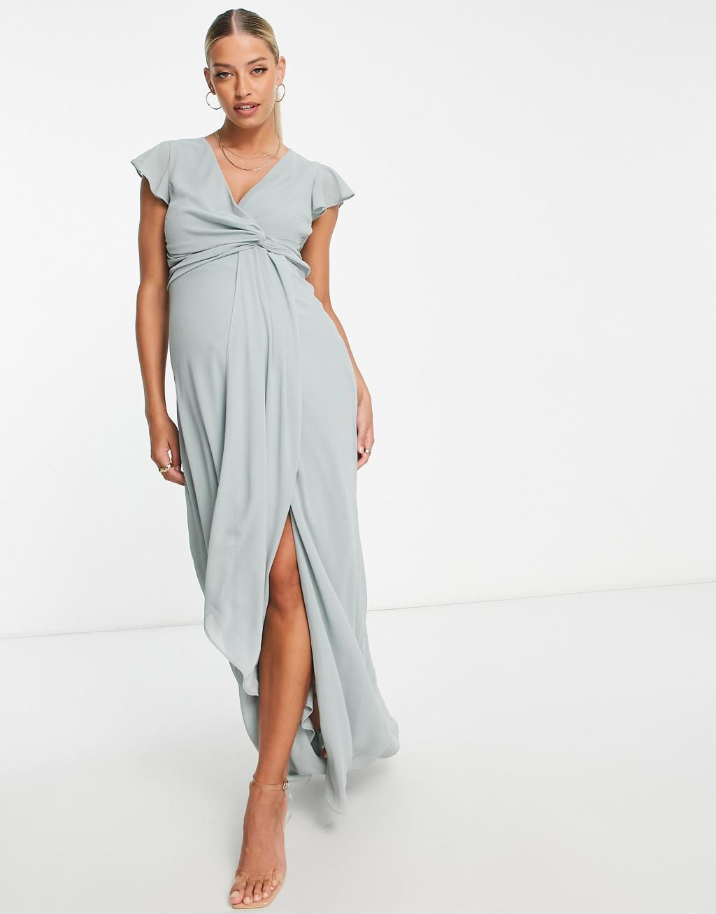 TFNC Maternity bridesmaid flutter sleeve ruffle detail maxi dress Product Image