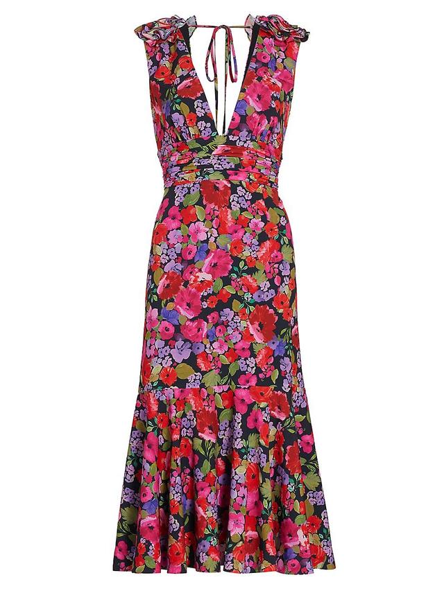 Womens Sorena Floral Ruched Midi-Dress Product Image