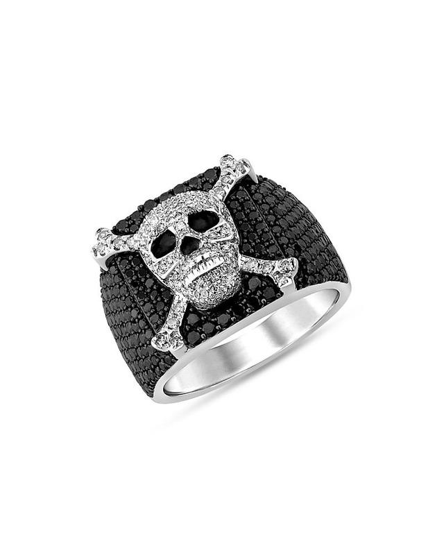 Bloomingdales Fine Collection Mens Black & White Diamond Skull Ring in 14K White Gold, 2.50 ct. t. w. - Exclusive Product Image