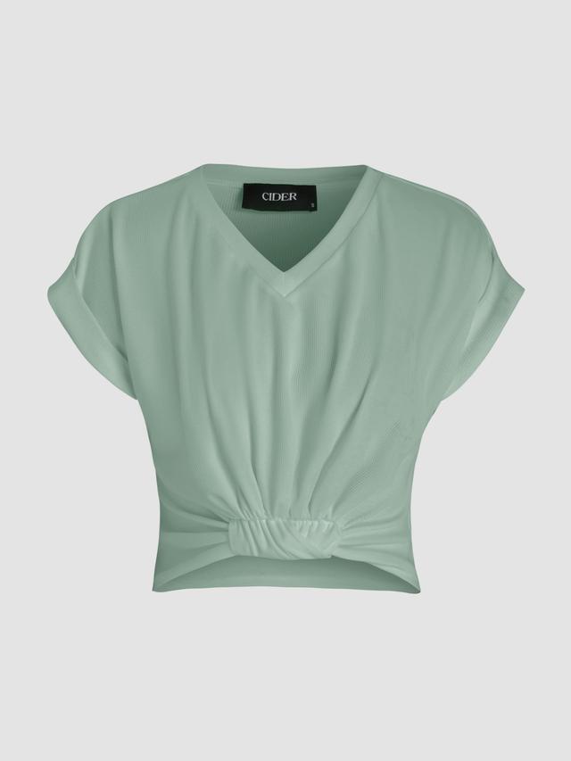 V-neck Solid Ruched Crop Top Product Image