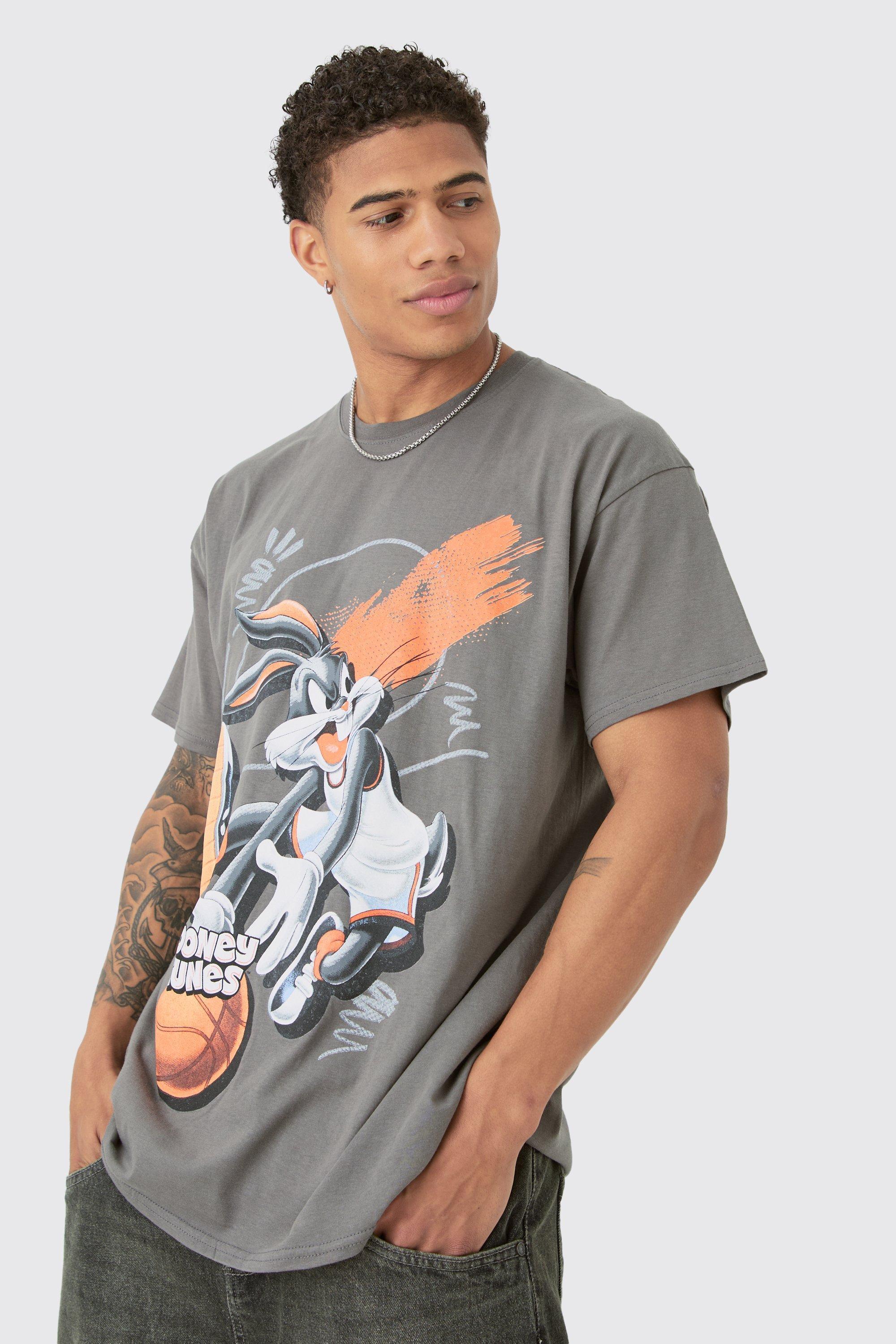 Oversized Looney Tunes Basketball License Wash Print T-shirt | boohooMAN USA Product Image