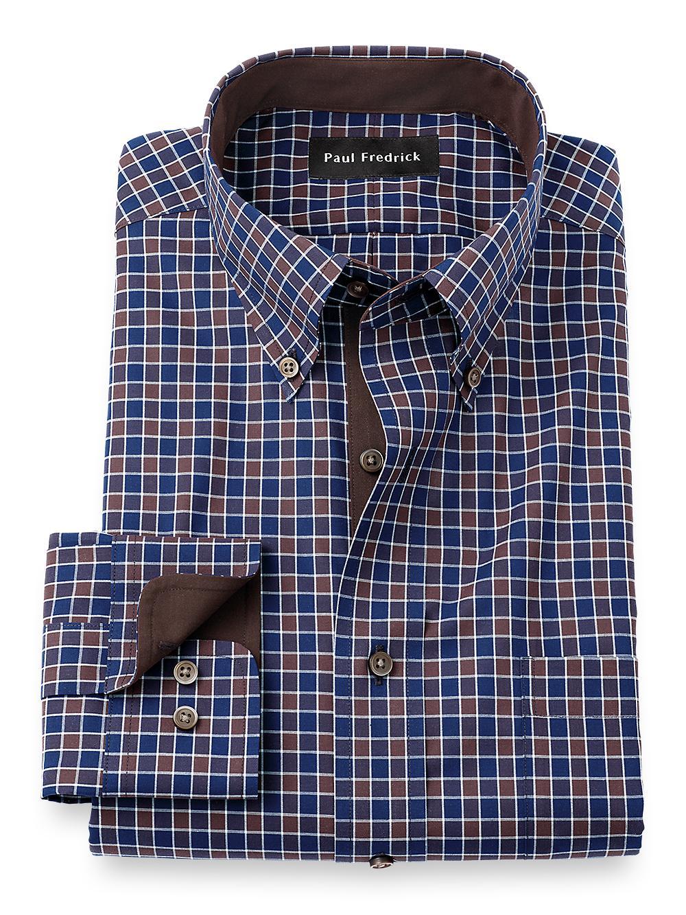 Slim Fit Non-iron Cotton Check Dress Shirt With Contrast Trim Product Image