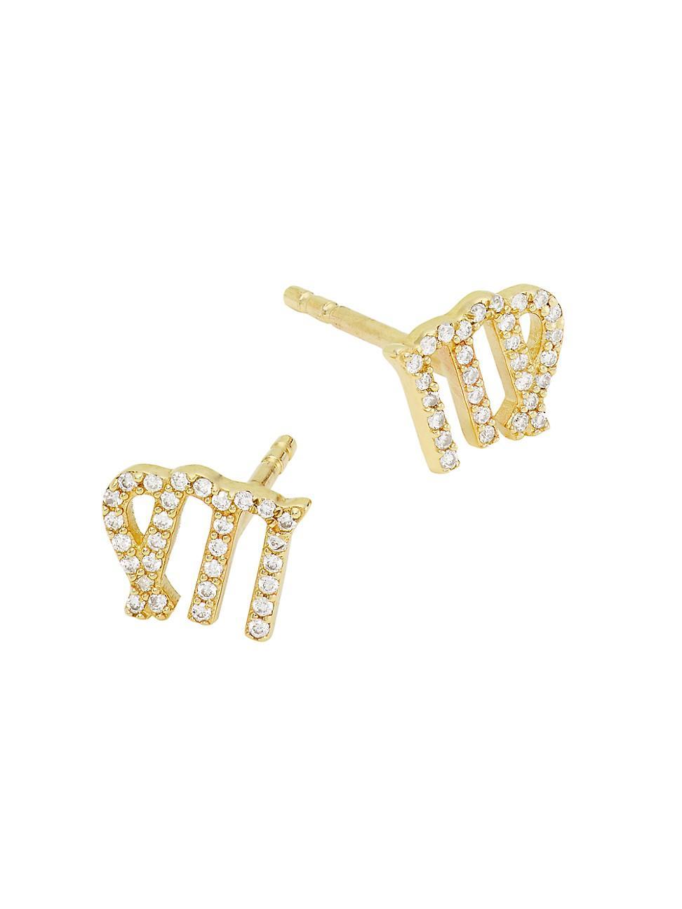 Womens 14K Yellow Gold & 0.07 TCW Diamond Zodiac Stud Earrings Product Image