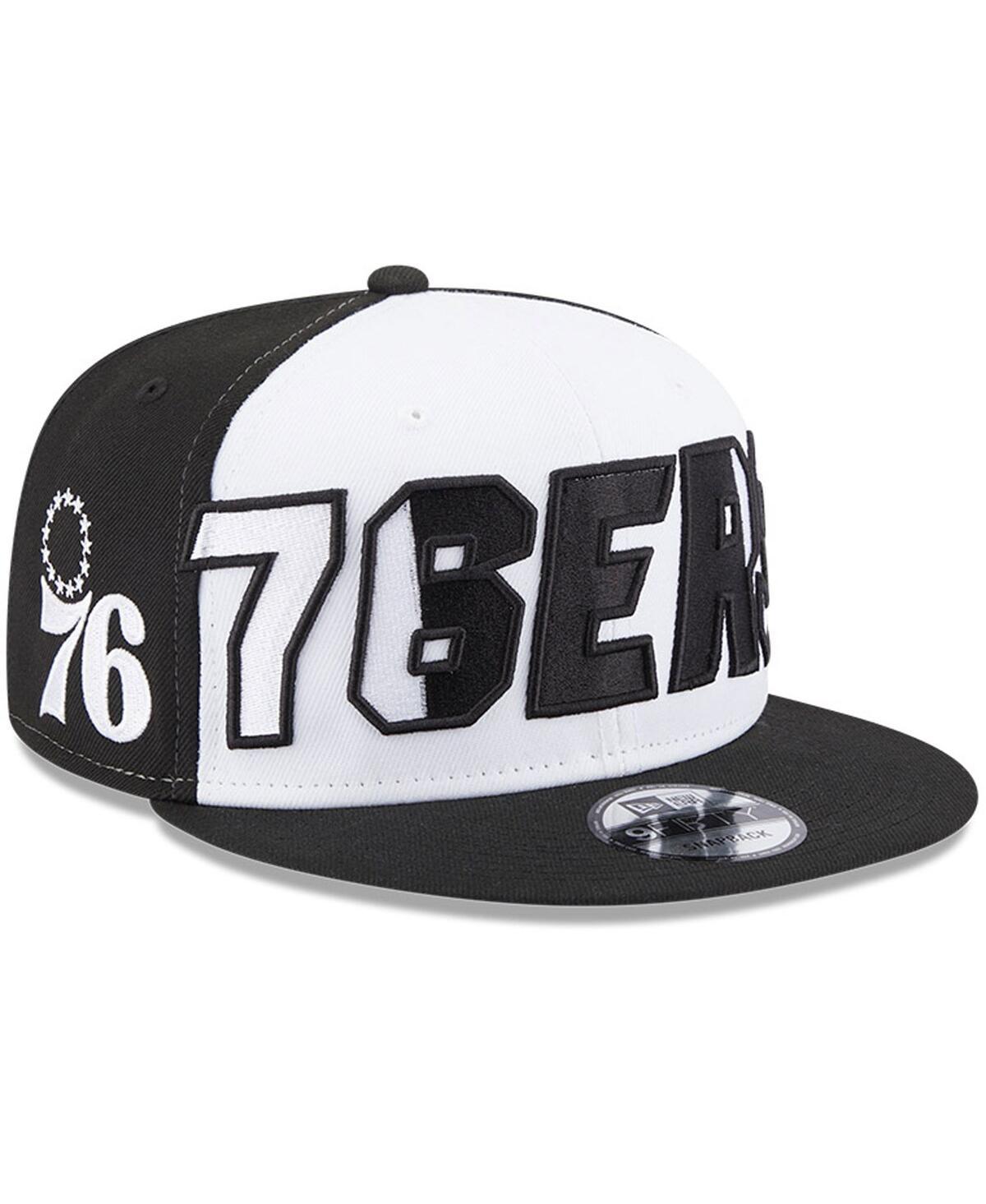 Mens New Era White and Black Philadelphia 76ers Back Half 9FIFTY Snapback Hat - White Product Image