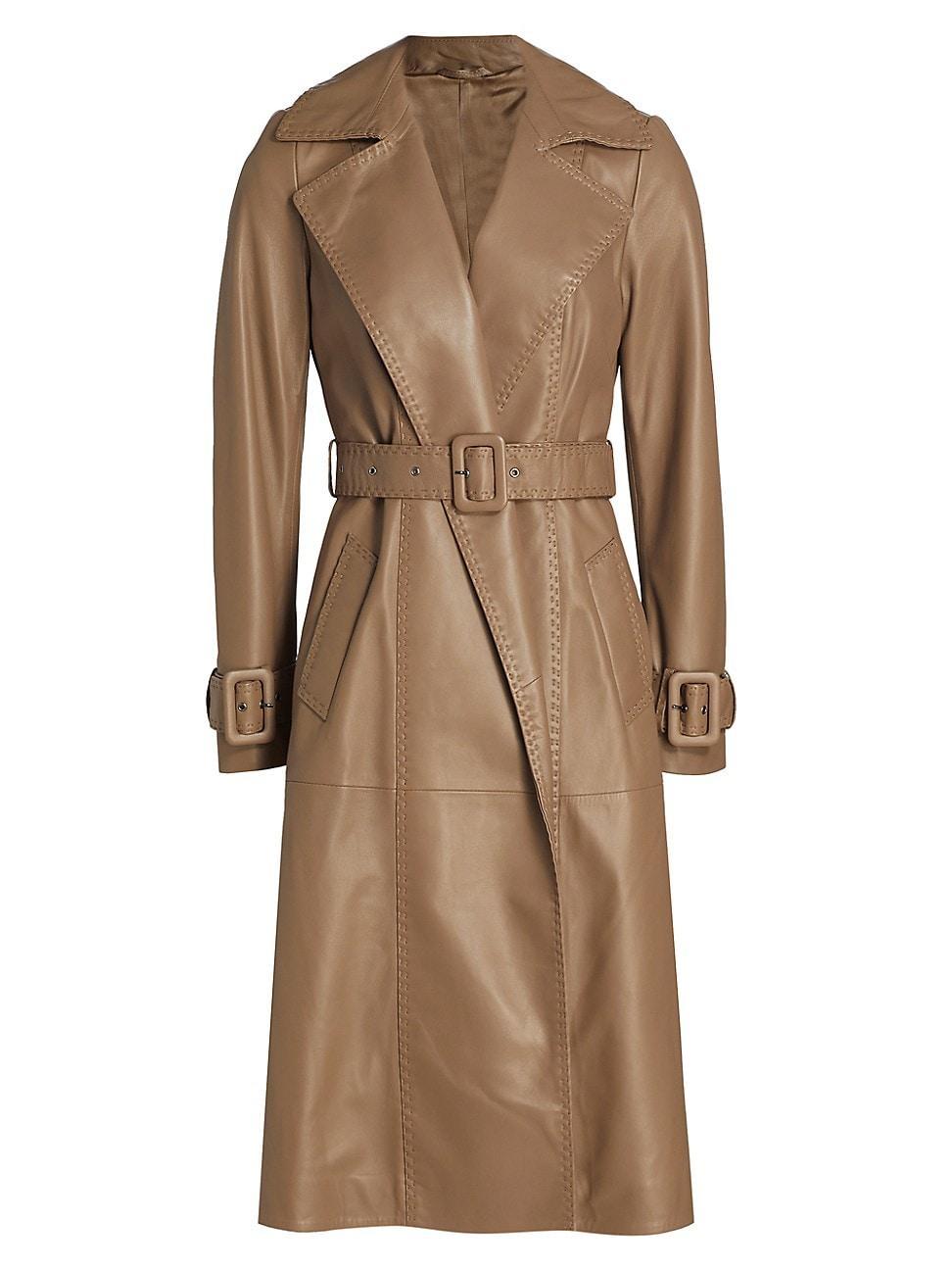 Womens Maximilian Leather Buckle-Cuff Trench Coat Product Image