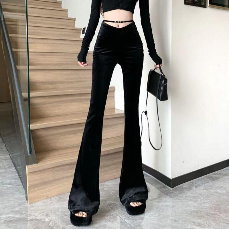 Low Waist Plain Flared Pants Product Image