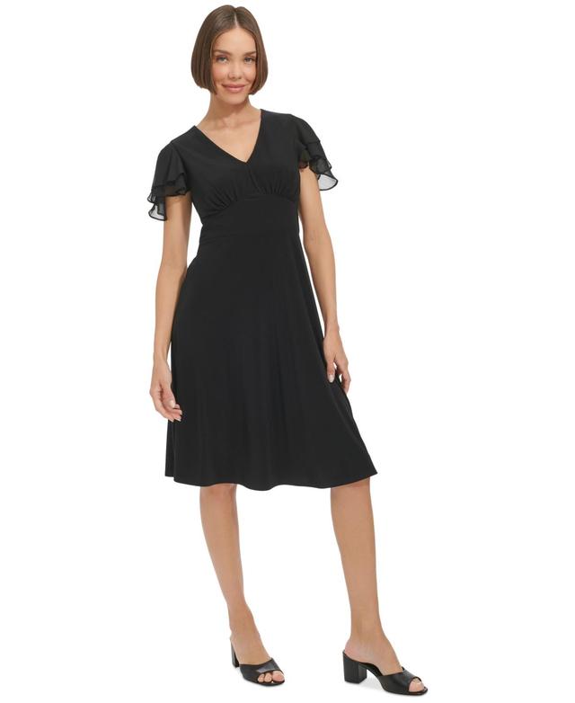 Women's Flutter-Sleeve Fit & Flare Dress Product Image