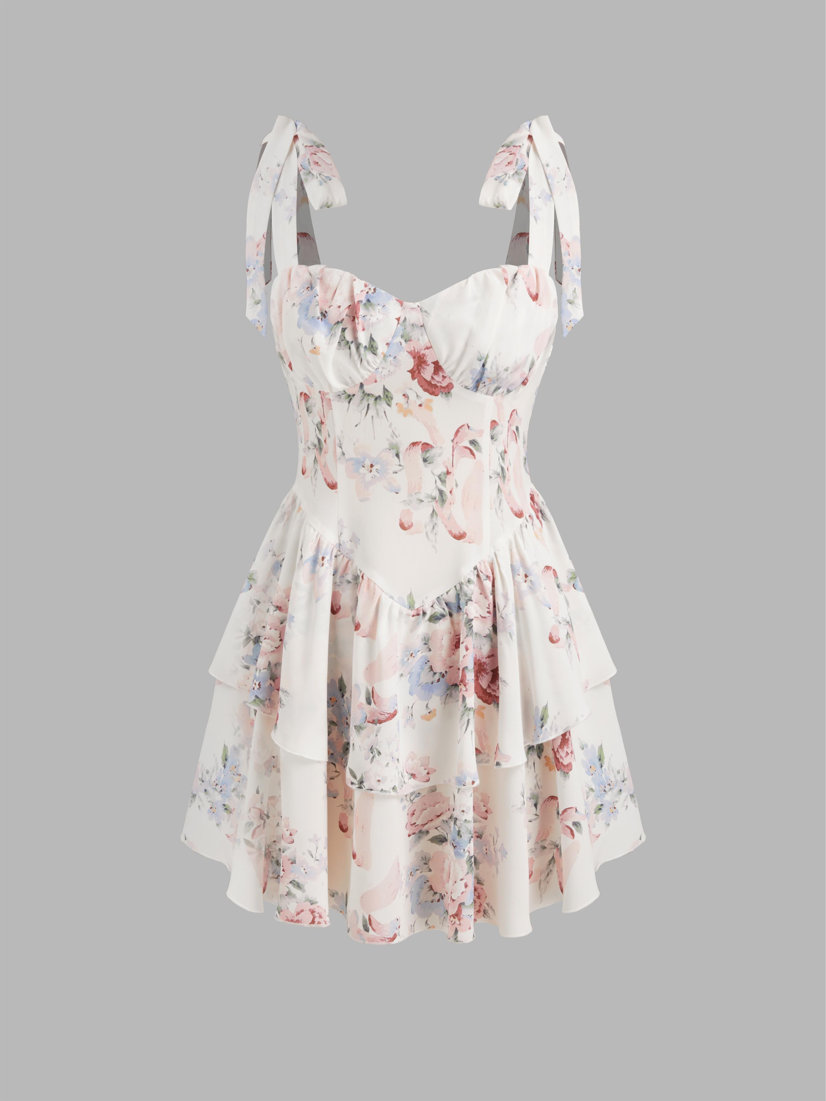 Floral Tiered Knotted Mini Dress Product Image