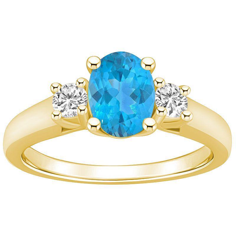 Alyson Layne 14k Gold Oval Cut Blue Topaz & 1/4 Carat T.W. Diamond Ring, Womens Product Image