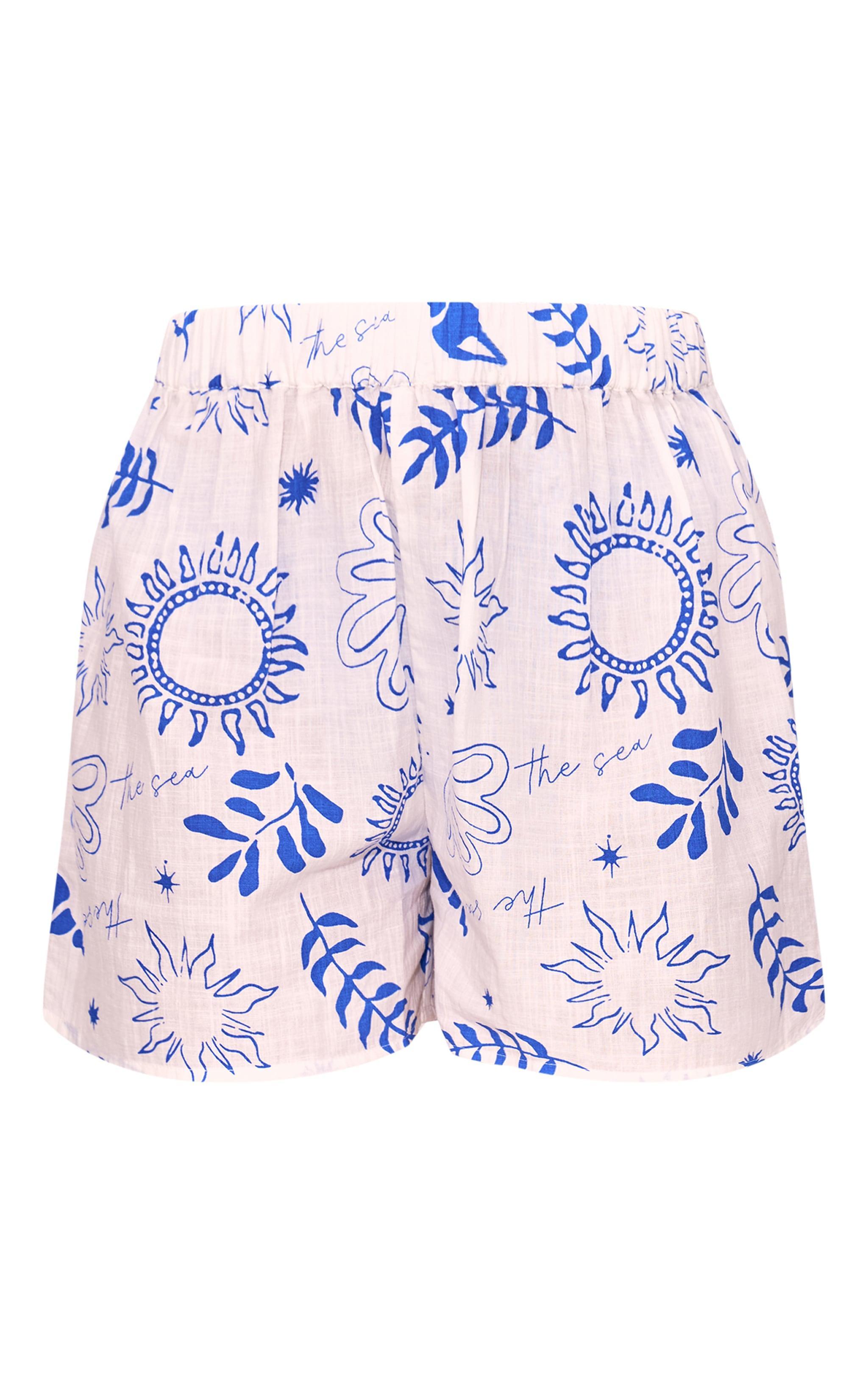 White Sea Print Beach Shorts Product Image