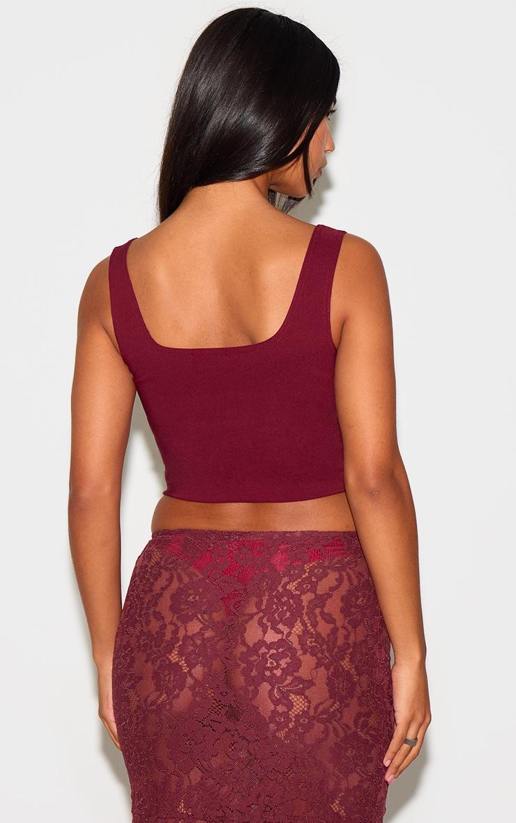 Burgundy Stretch Woven Square Neck Corset Top Product Image