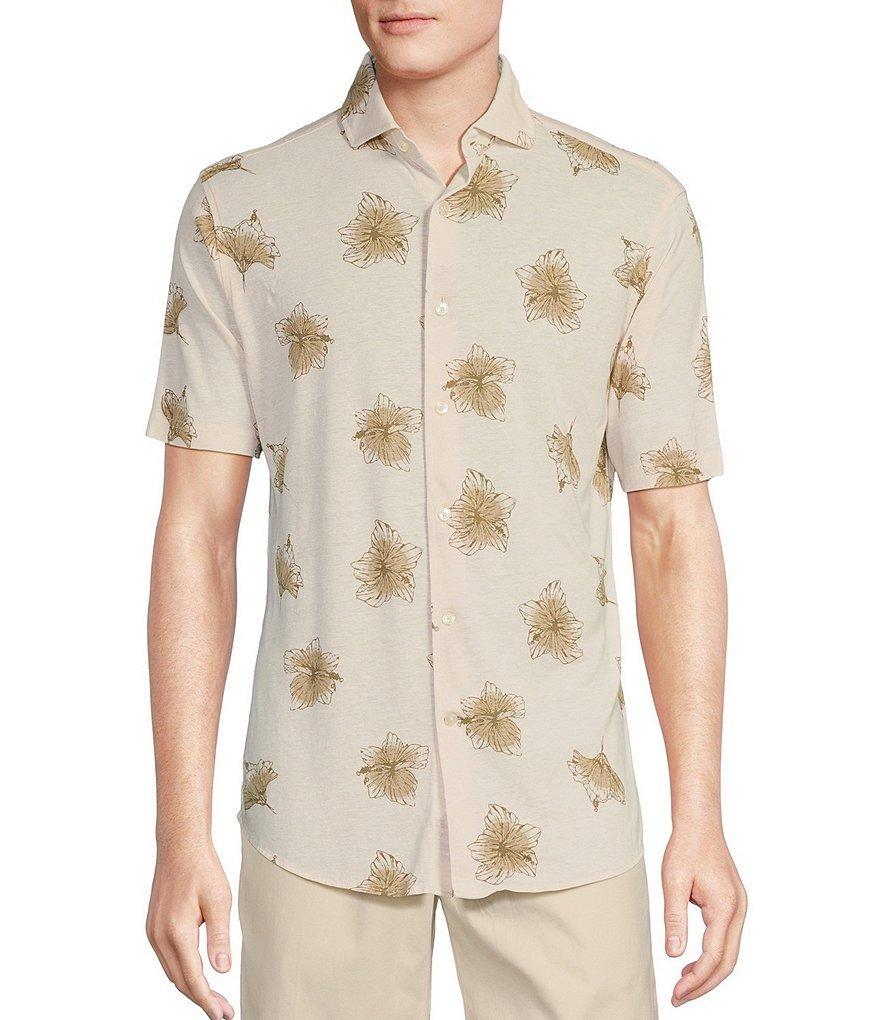 Daniel Cremieux Signature Label Floral Printed Jersey Jacquard Short Sleeve Coatfront Shirt Product Image