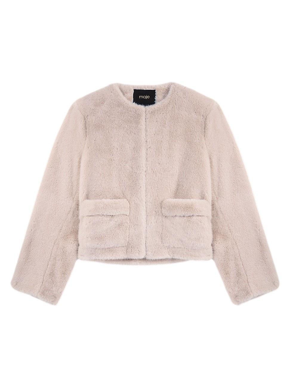 Womens Cropped Faux Fur Jacket Product Image