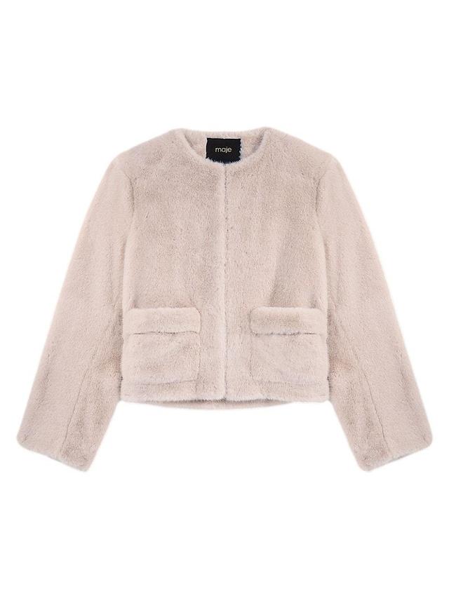 Womens Cropped Faux Fur Jacket Product Image