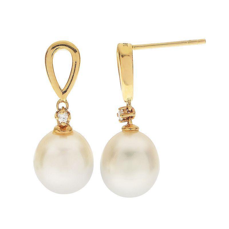 PearLustre by Imperial 10k Gold Freshwater Cultured Pearl & Diamond Accent Drop Earrings, Womens Product Image