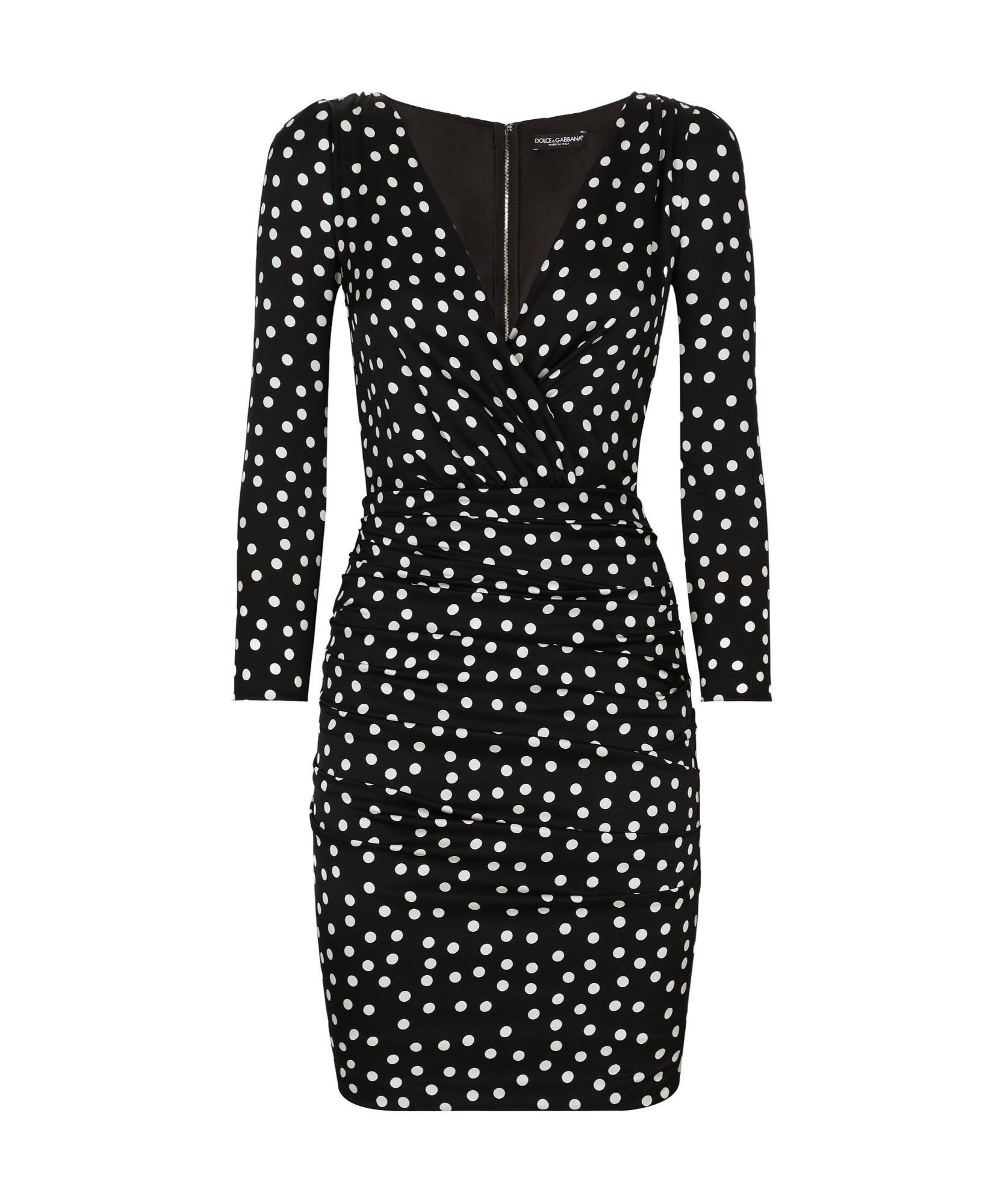 DOLCE & GABBANA Polka Dot-print Draped Minidress In Nero Product Image