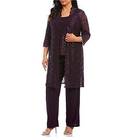 R  M Richards Plus Size Scoop Neck 34 Sleeve Scallop Glitter Lace Duster 3 Product Image