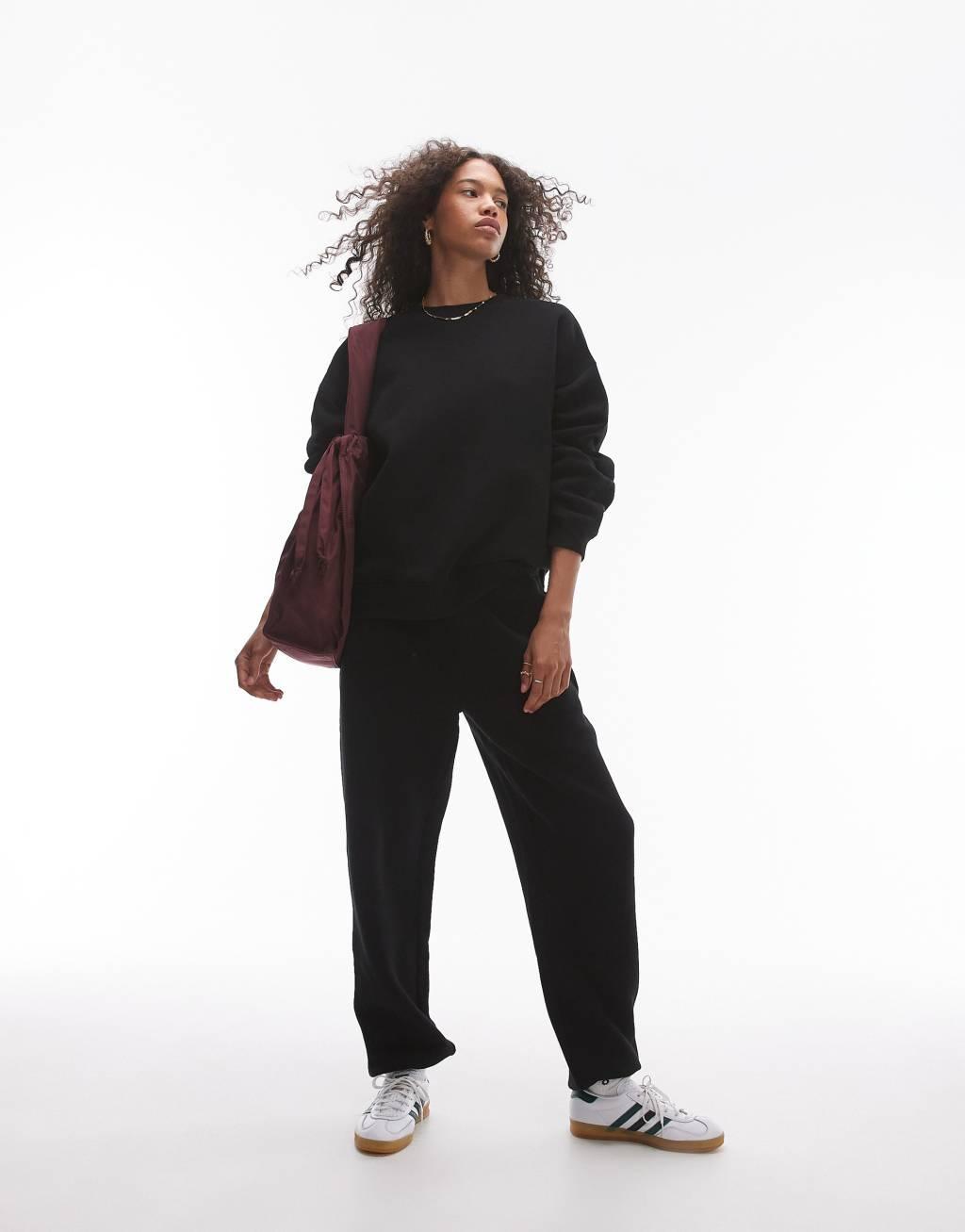 Topshop premium co ord seam detail sweatshirt in black Product Image