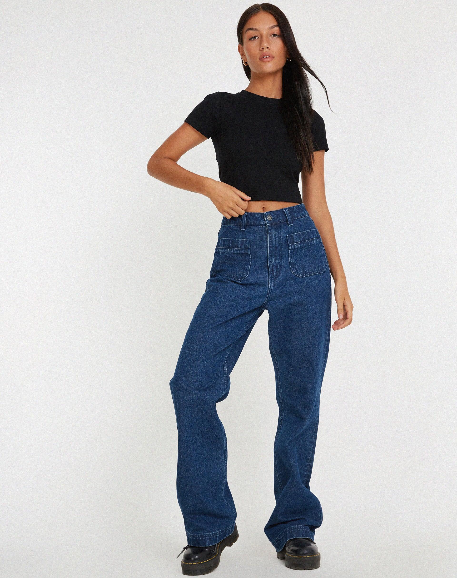 Retro Pocket Flare Jeans in 90's Indigo Product Image