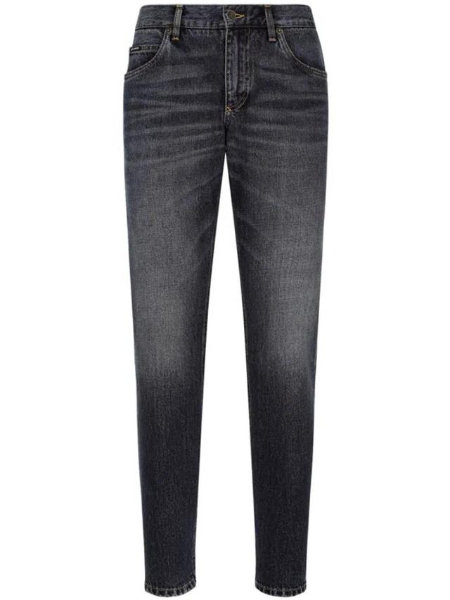 Midnight Blue Cotton Straight Leg Jeans In Black Product Image