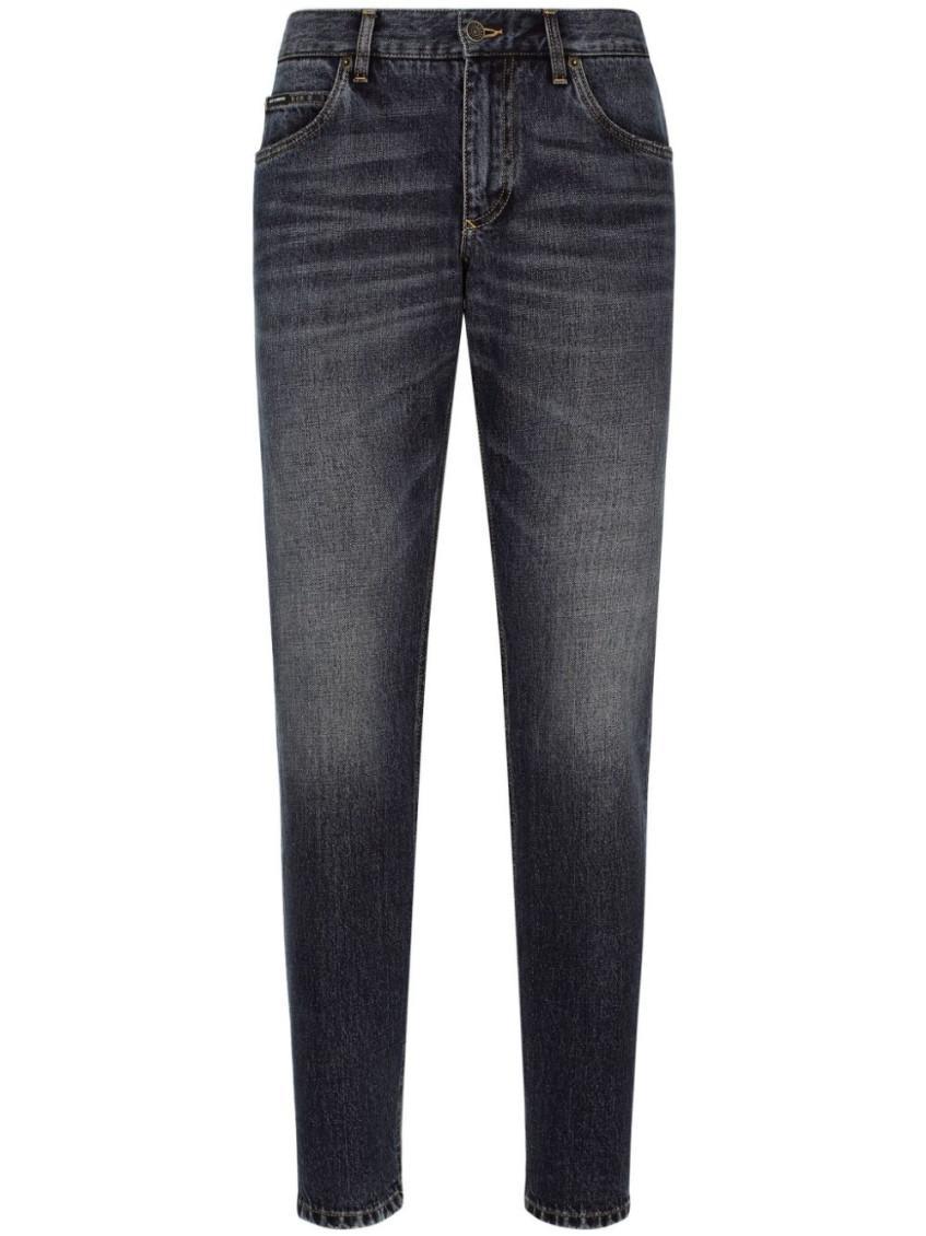 Midnight Blue Cotton Straight Leg Jeans In Black Product Image