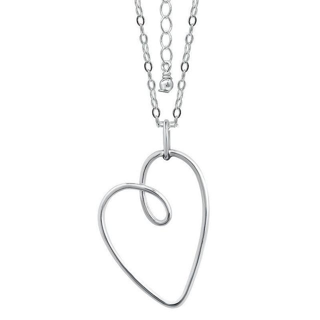 Aleure Precioso Thin Drawn Off Center Heart Pendant Necklace, Womens Silver Tone Product Image