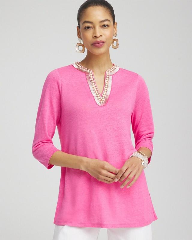 Women's Linen Embellished Tunic Top Product Image