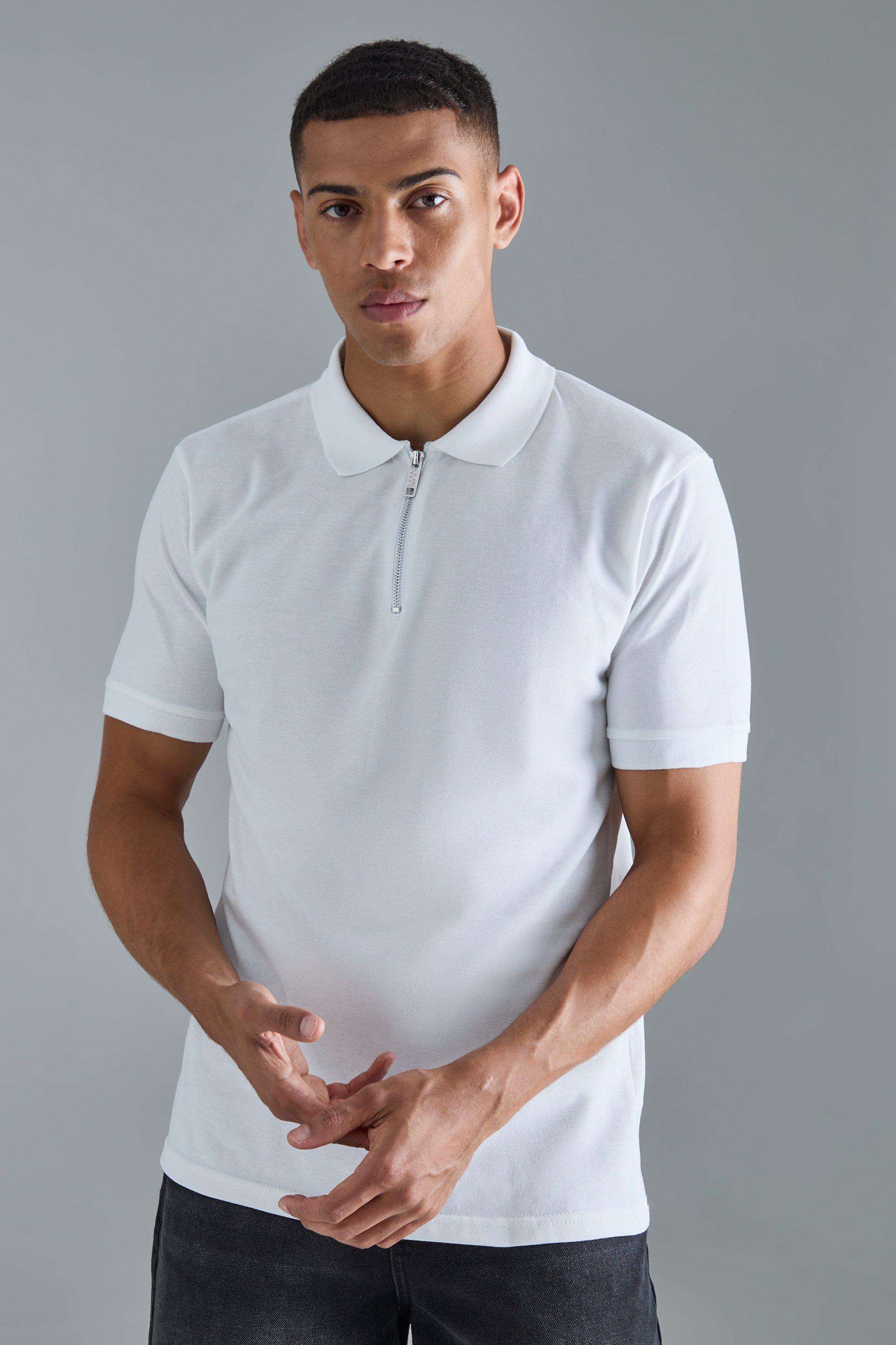 Slim 1/4 Zip Pique Golf Polo | boohooMAN USA Product Image