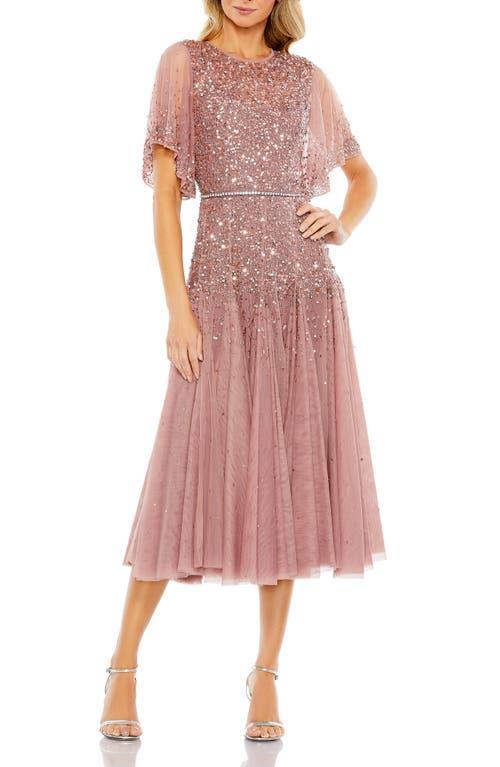 Mac Duggal Sequin & Crystal Embellished Ruffle Sleeve Midi Cocktail Dress Product Image