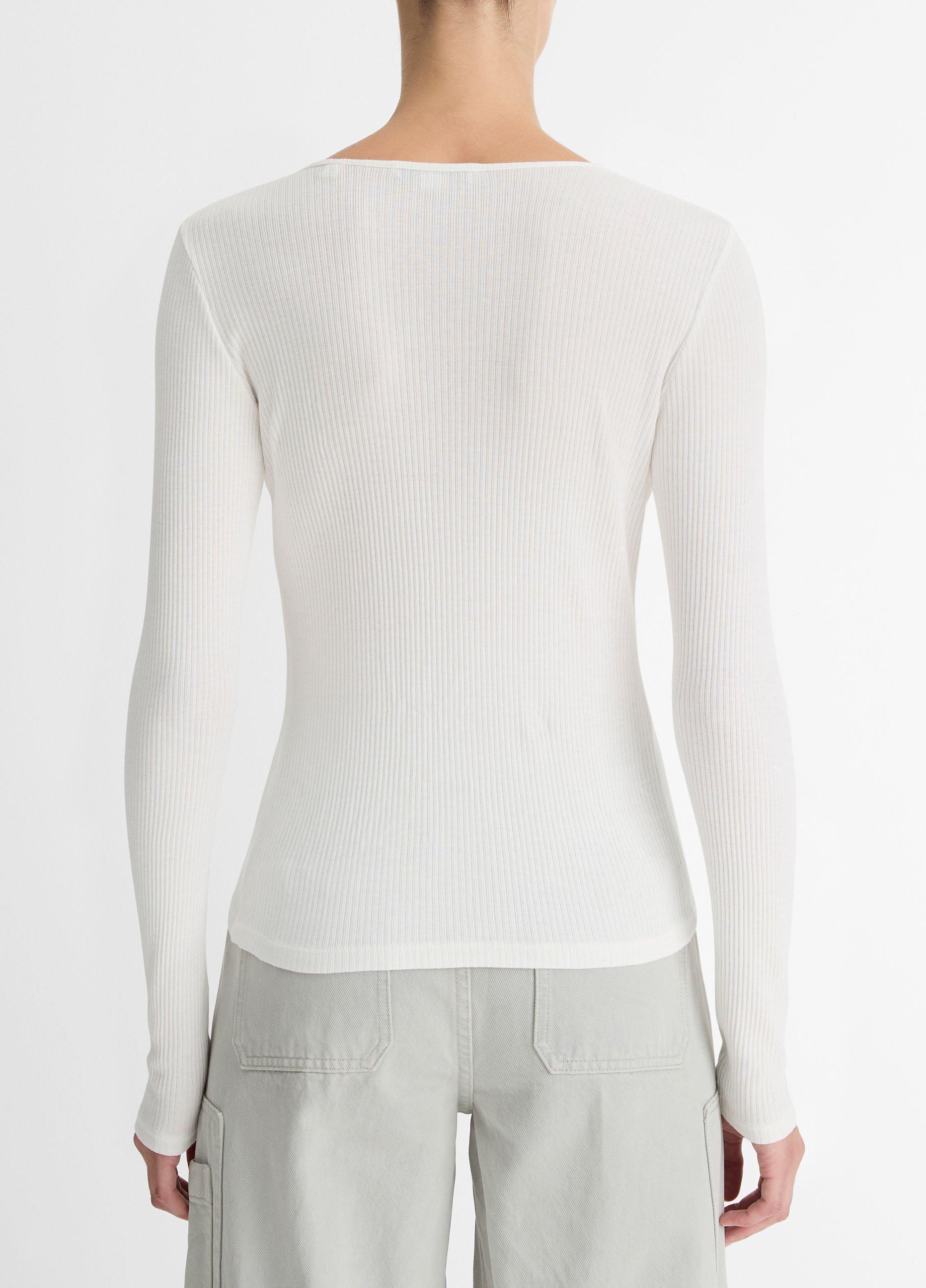 Womens Ribbed Pima Cotton Long-Sleeve T-Shirt, Off White, Size L Vince Product Image