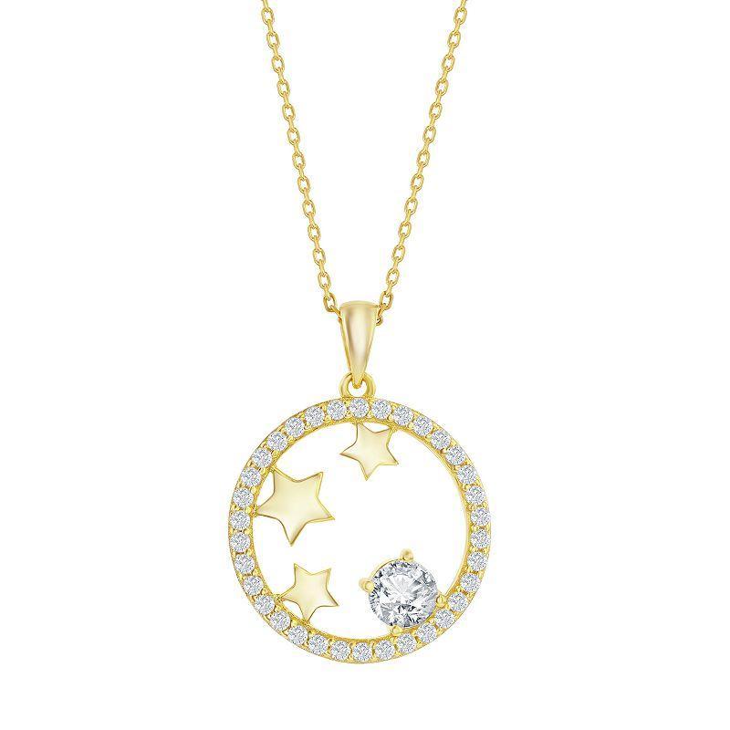 Argento Bella Sterling Silver Cubic Zirconia Circle Stars Pendant Necklace, Womens Yellow Product Image