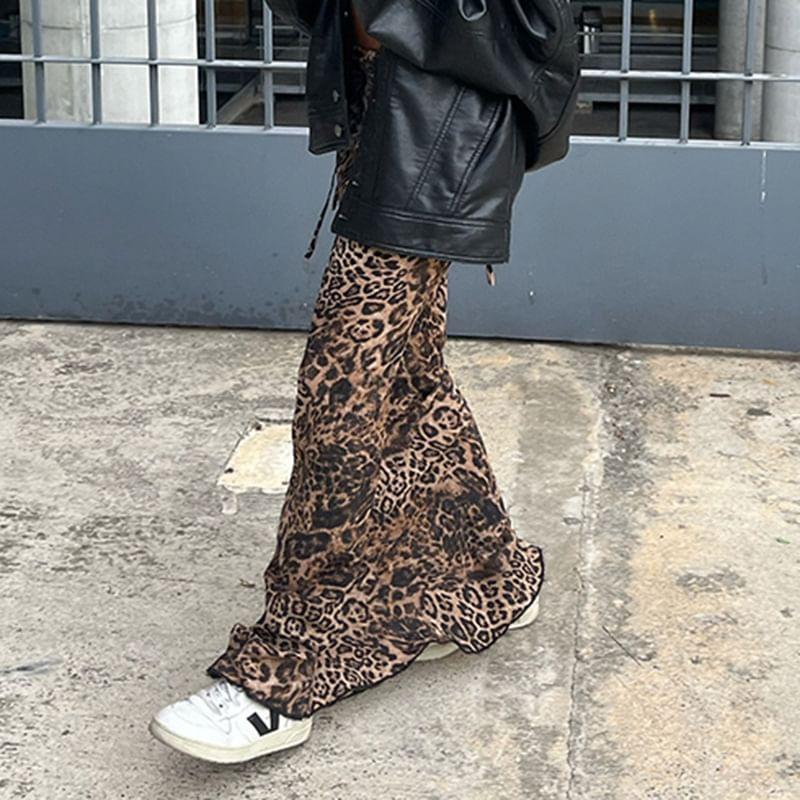 Low Waist  Leopard Maxi Skirt Product Image