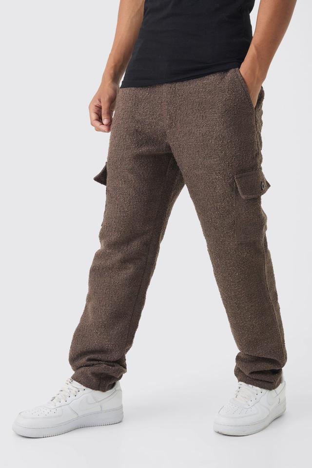 Fixed Waist Straight Leg Heavyweight Boucle Cargo Pants | boohooMAN USA Product Image