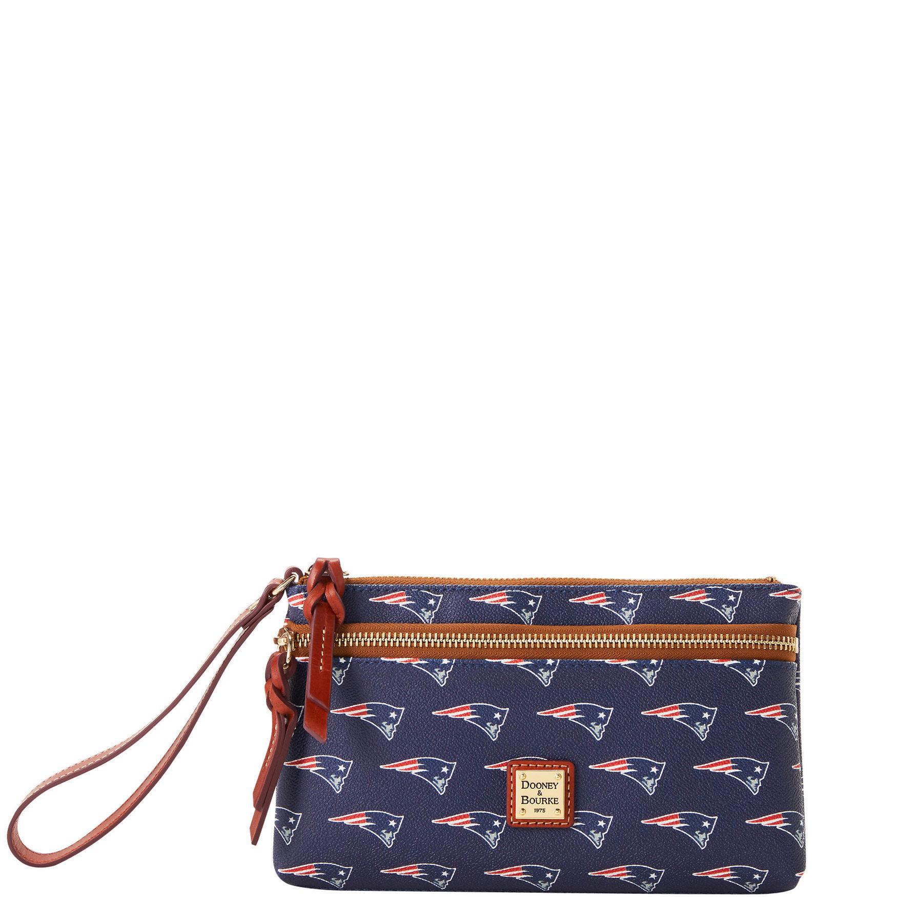 Dooney & Bourke Womens NFL Patriots Double Zip Coated Cotton Wristlet in Navy Product Image