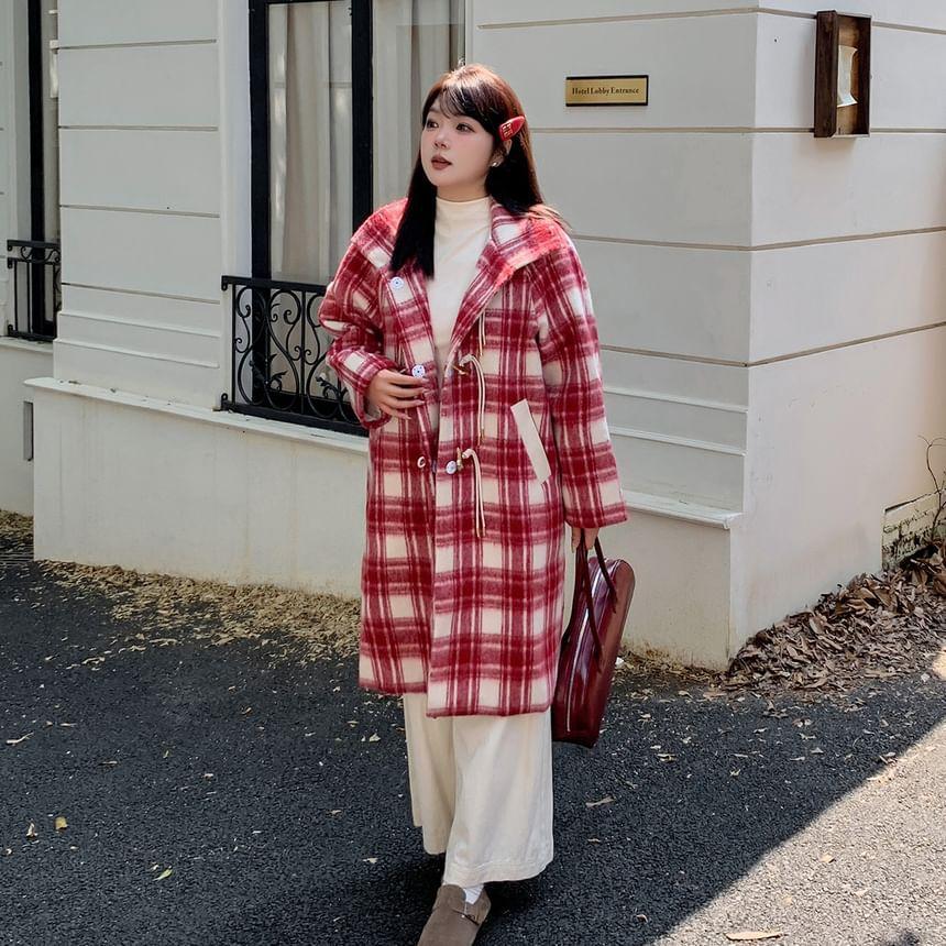 Plus Size Plaid Midi Single-Breasted Coat Product Image